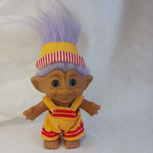 Vintage Ace Novelty Treasure Troll Yellow Overalls 5 Inch